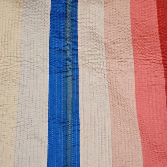Vintage 60s 70s Rainbow Quilted Twin Full Size Coverlet Pink 66 X 80 Striped - Picture 6 of 10